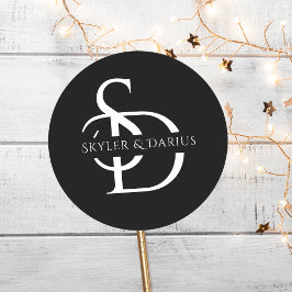 Sticker Rond Monogramme de mariage simple personnalisé avec nom