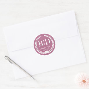 Sticker Rond Monogramme de mariée et de chambre simple et éléga