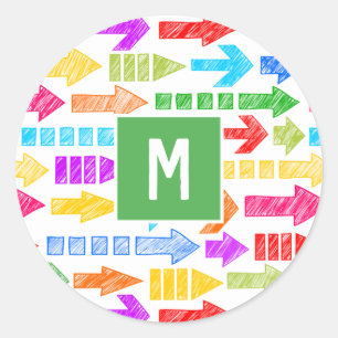 Sticker Rond Monogramme de Motif de flèche géométrique moderne