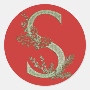 Sticker Rond Monogramme de Noël de la lettre S
