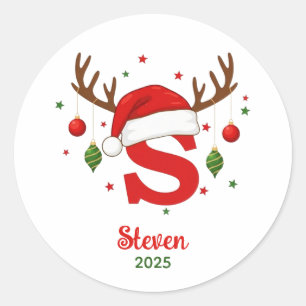 Sticker Rond Monogramme de Noël personnalisé Chapeau de Père No