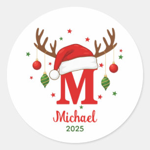 Sticker Rond Monogramme de Noël personnalisé Chapeau de Père No