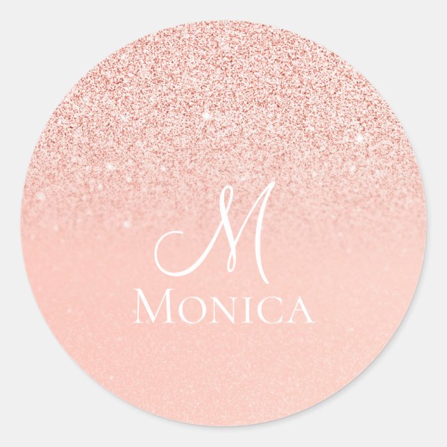 Sticker Rond Monogramme de nom scintillant de paillettes roses  (Devant)