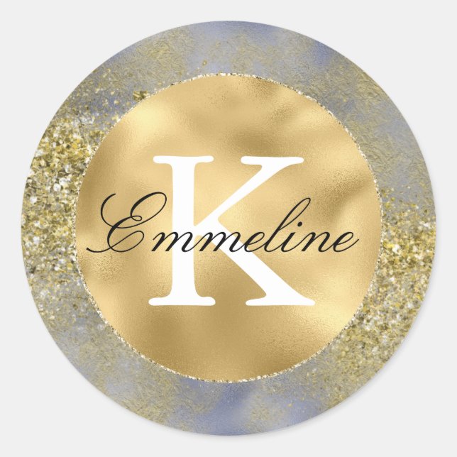Sticker Rond Monogramme de Parties scintillant d'or violet (Devant)