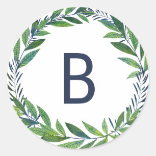 Sticker Rond Monogramme de phoque Mariage Emerald Greenery