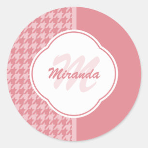 Sticker Rond Monogramme de pied de lit rose clair avec nom