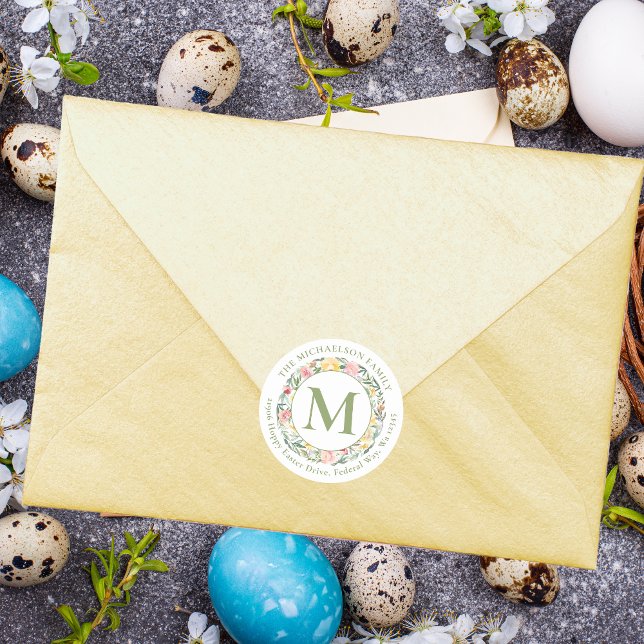 Sticker Rond Monogramme de printemps floral aquarelle (Spring Monogram Watercolor Floral Classic Round Sticker)