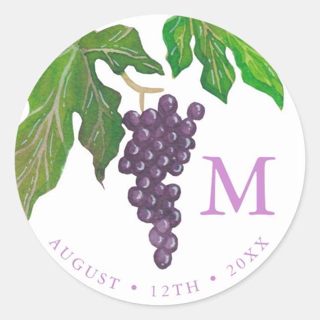Sticker Rond Monogramme de raisins de la fête de dégustation (Devant)
