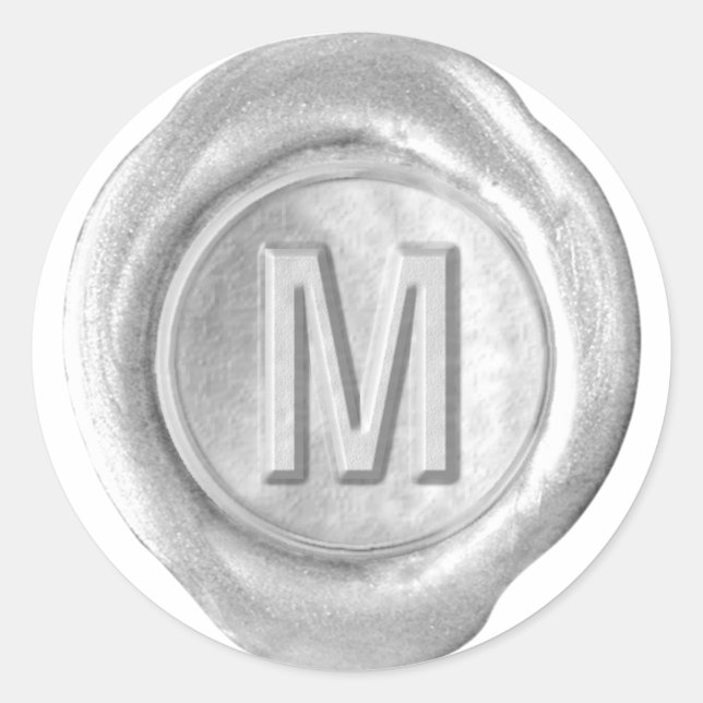 Sticker Rond Monogramme de sceau de cire - Argent - Bold M - (Devant)