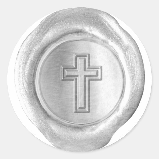 Sticker Rond Monogramme de sceau de cire - Argent - Croix2 - (Devant)