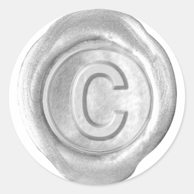 Sticker Rond Monogramme de sceau de cire - Argent - Gras C - (Devant)
