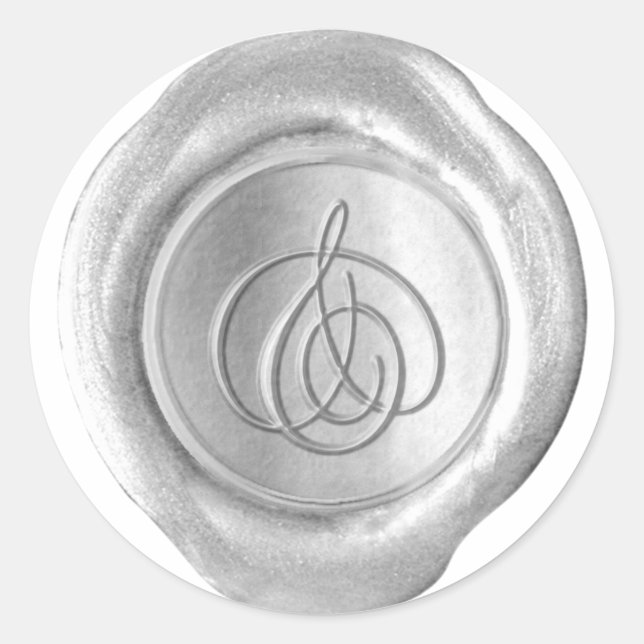 Sticker Rond Monogramme de sceau de cire - Argent - Script & - (Devant)
