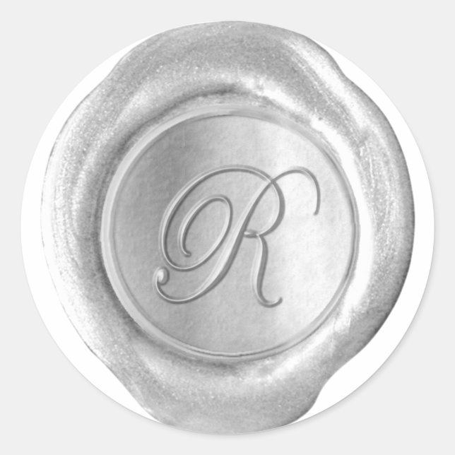 Sticker Rond Monogramme de sceau de cire - Argent - Script R - (Devant)