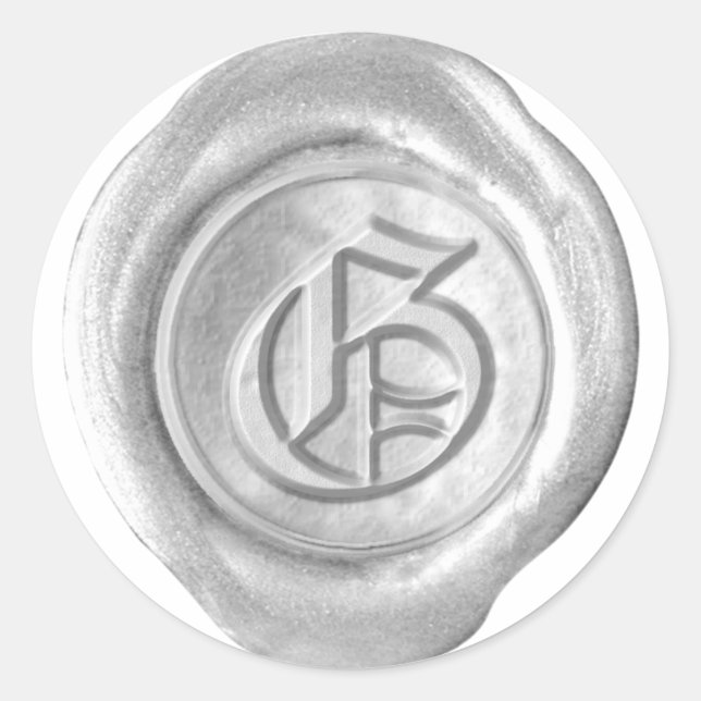 Sticker Rond Monogramme de sceau de cire - Argent - Vieux angla (Devant)
