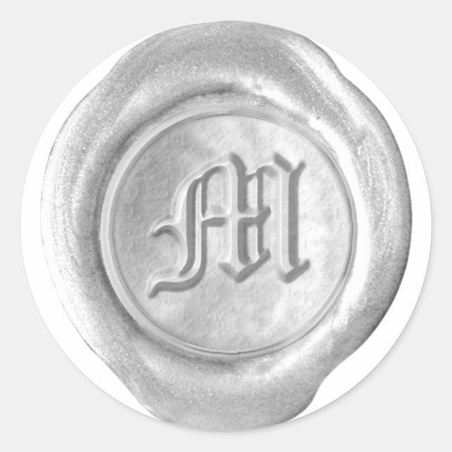 Sticker Rond Monogramme de sceau de cire - Argent - Vieux angla (Devant)