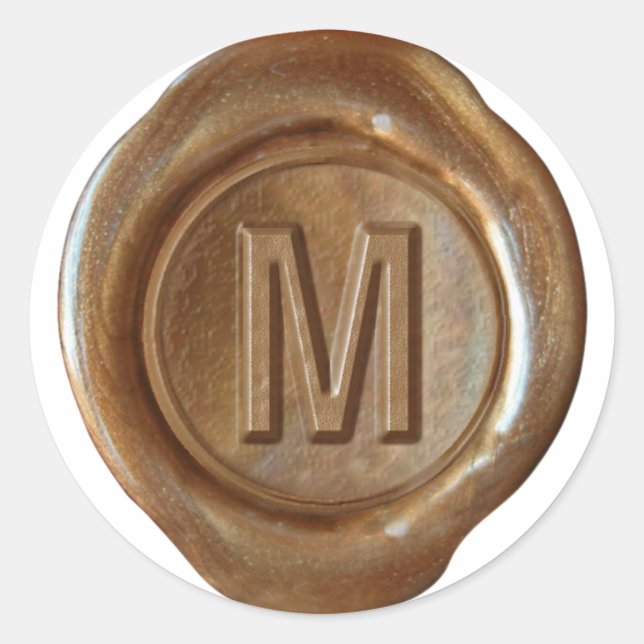 Sticker Rond Monogramme de sceau de cire - Cuivre - Bold M - (Devant)