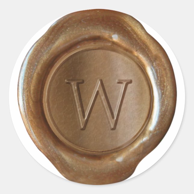 Sticker Rond Monogramme de sceau de cire - Cuivre - Serif W - (Devant)