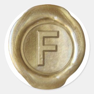 Sticker Rond Monogramme de sceau de cire - Or - Bold F -
