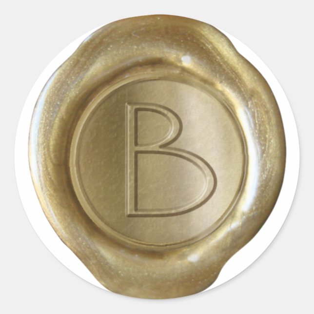 Sticker Rond Monogramme de sceau de cire - Or - Modern Slim B - (Devant)