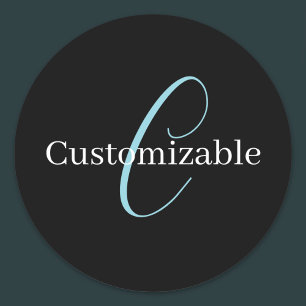 Sticker Rond Monogramme de script cursif éditable Noir Bleu Bla