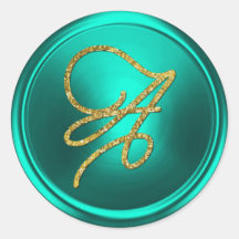 Monogramme de script doré avec initiales turquoise