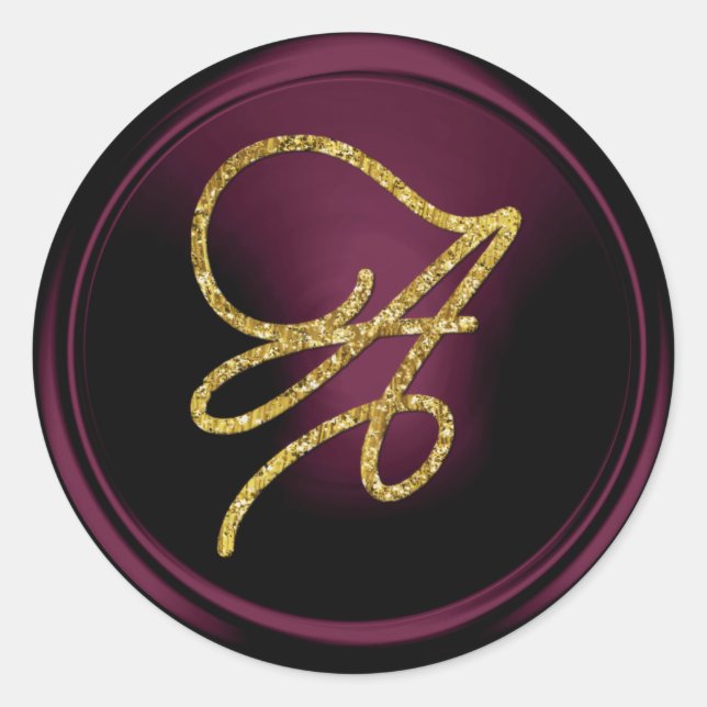 Sticker Rond Monogramme de script doré TOUTES INITIALES prune f (Devant)