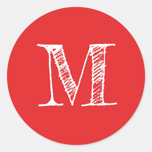 Sticker Rond Monogramme de script moderne initial rouge brillan (Devant)