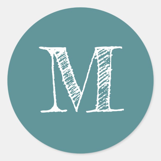 Sticker Rond Monogramme de script moderne Turquoise initial (Devant)
