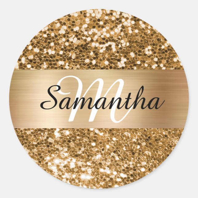 Sticker Rond Monogramme de Shimmer Parties scintillant or brill (Devant)