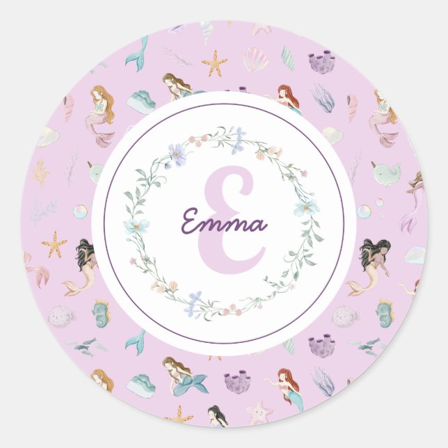 Sticker Rond Monogramme de sirènes lunaires (Devant)