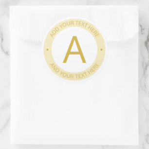 Sticker Rond Monogramme de style logo moderne Or et blanc