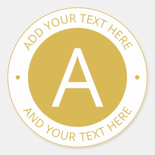 Sticker Rond Monogramme de style Logo Or/Blanc moderne (Devant)