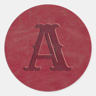 Sticker Rond Monogramme de texture en cuir rouge rustique initi