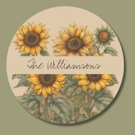 Sticker Rond Monogramme de tournesol rustique délicat