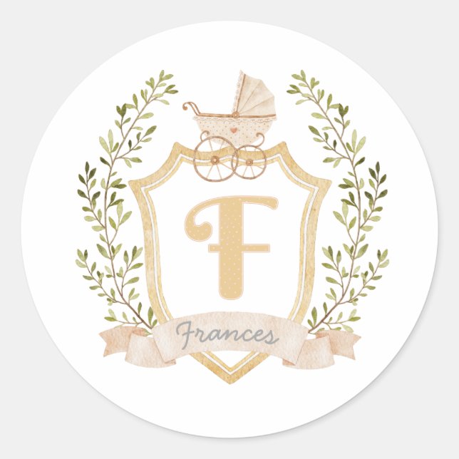 Sticker Rond Monogramme de transport de bébé F | Neutre (Devant)