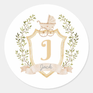Sticker Rond Monogramme de transport de bébé J Neutre