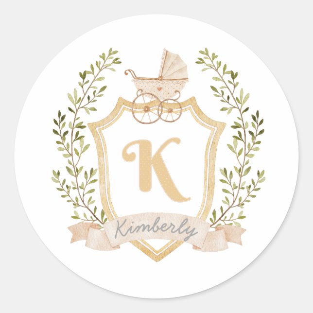 Sticker Rond Monogramme de transport de bébé K | Neutre (Devant)