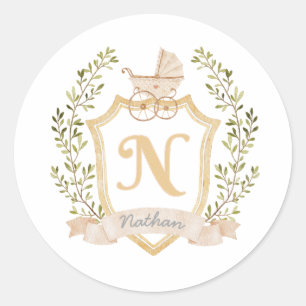 Sticker Rond Monogramme de transport de bébé N Neutre