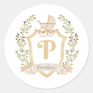 Sticker Rond Monogramme de transport de bébé P Neutre