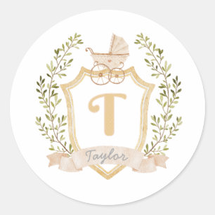 Sticker Rond Monogramme de transport de bébé T Neutre