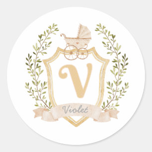 Sticker Rond Monogramme de transport de bébé V Neutre