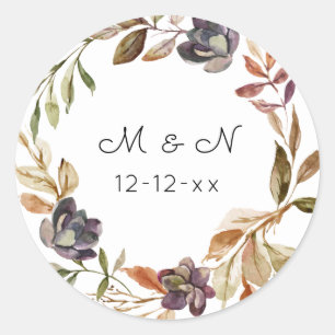 Sticker Rond Monogramme de verdure d'automne rustique