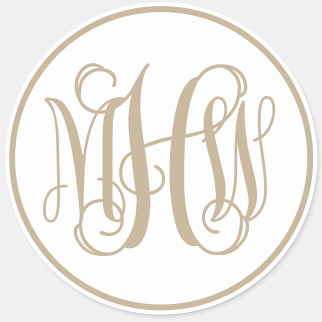 Sticker Rond Monogramme de vigne kaki blanc en script, fond à f (Créateur téléchargé)