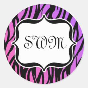 Sticker Rond Monogramme De Zèbres Violets Et Roses