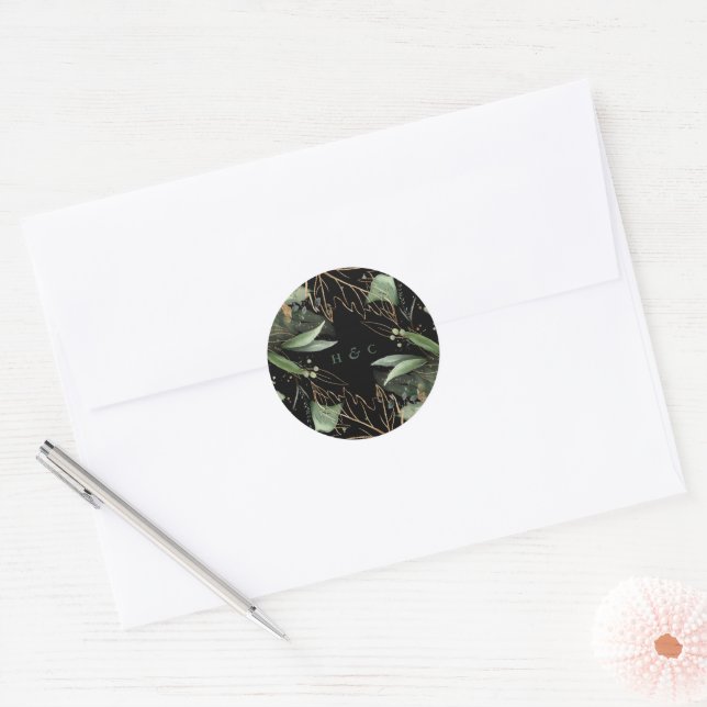 Sticker Rond Monogramme d'émeraude vert d'Eucalyptus de la Bota (Enveloppe)