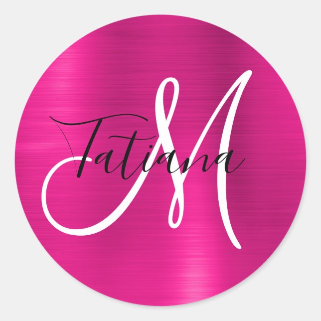 Sticker Rond Monogramme d'huile Ombre rose profonde (Devant)