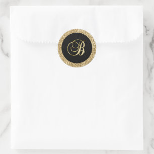 Sticker Rond Monogramme d'or B noir,