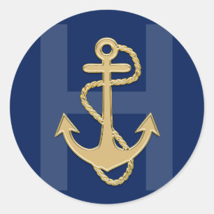 Sticker Rond MONOGRAMME D'Or Bleu Personnalisé Marine