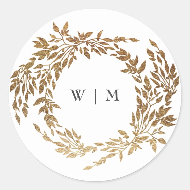 Sticker Rond Monogramme d'or classique Mariage de crête botaniq (Devant)