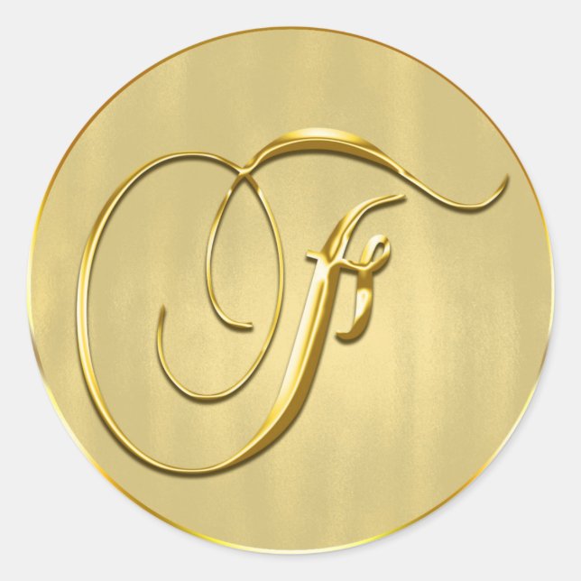 Sticker Rond Monogramme d'or F Faire-part de mariage de phoque (Devant)